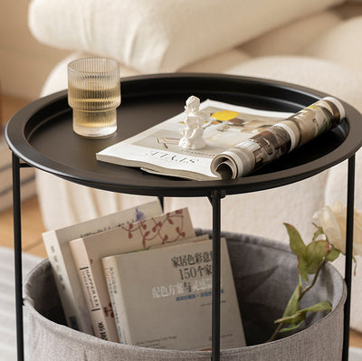 Modern Minimalist Round Iron Fabric End Table 2-Tier For Living Room