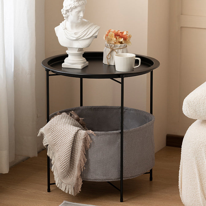 Modern Minimalist Round Iron Fabric End Table 2-Tier For Living Room