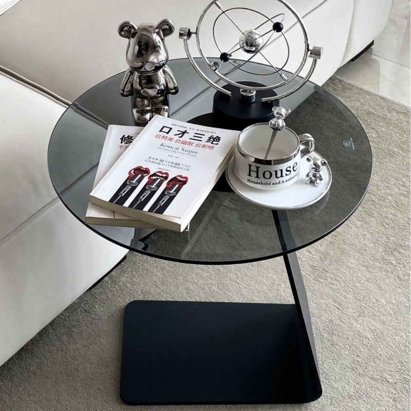 Modern Minimalist Round Steel Glass Coffee Table 1-Tier For Living Room