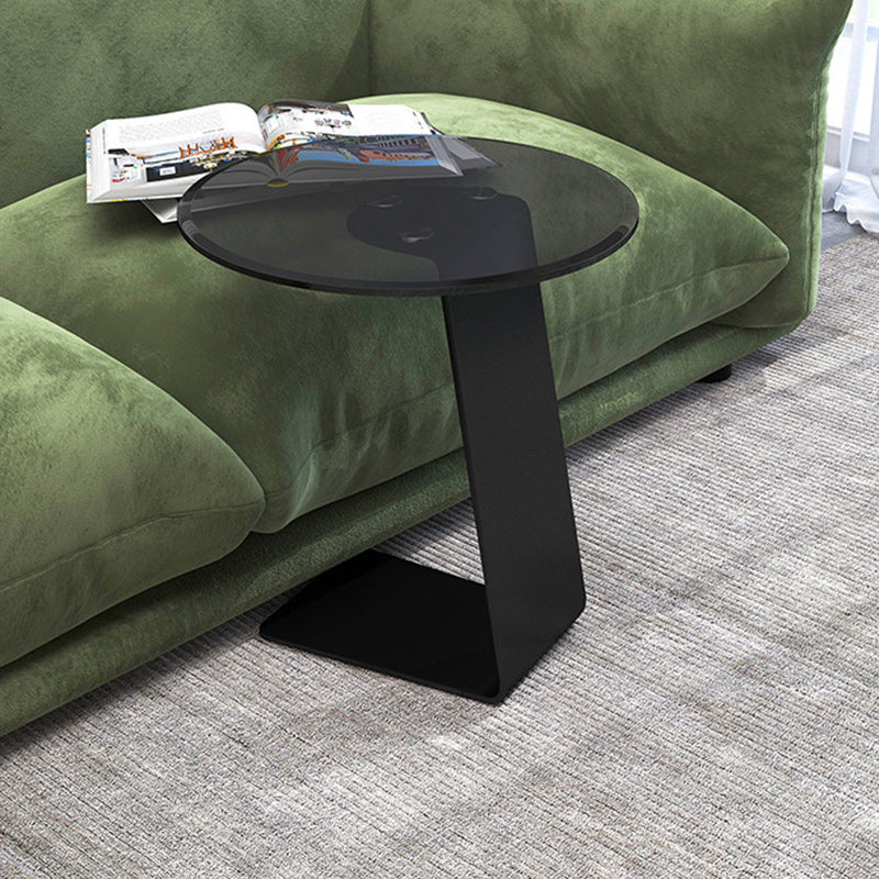 Modern Minimalist Round Steel Glass Coffee Table 1-Tier For Living Room