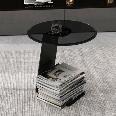 Modern Minimalist Round Steel Glass Coffee Table 1-Tier For Living Room