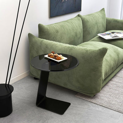 Modern Minimalist Round Steel Glass Coffee Table 1-Tier For Living Room