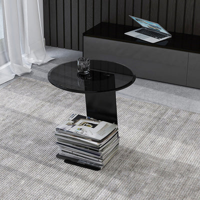 Modern Minimalist Round Steel Glass Coffee Table 1-Tier For Living Room