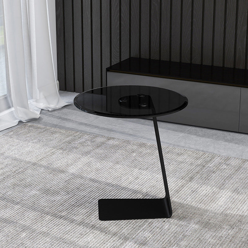 Modern Minimalist Round Steel Glass Coffee Table 1-Tier For Living Room