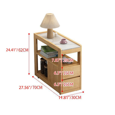 Table de bout rectangulaire en bois traditionnel japonais avec dalle de roche et 2 tiroirs pour le salon 