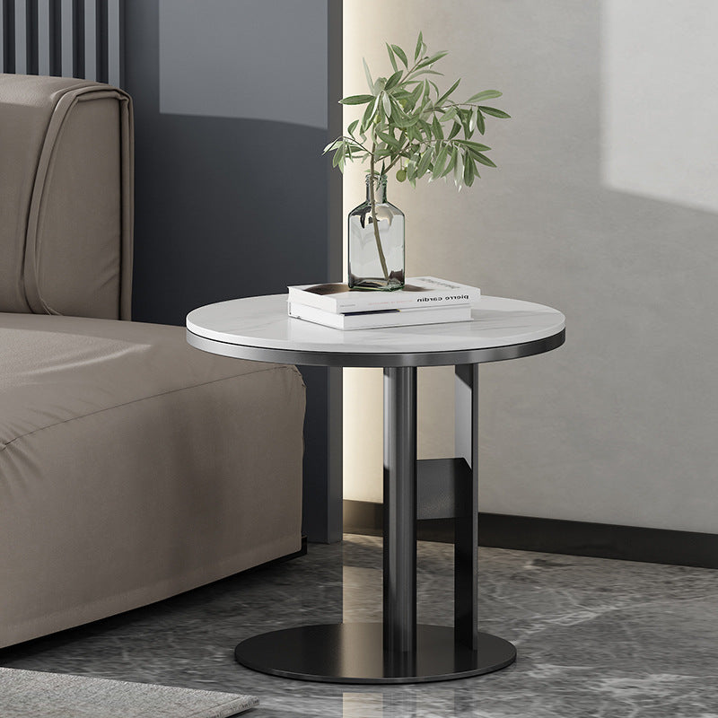 Contemporary Luxury Round Iron Rock Slab Coffee Table 1-Tier For Living Room