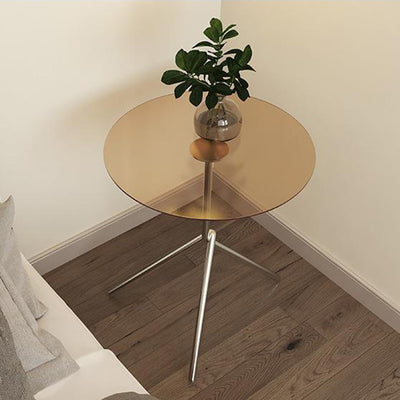 Contemporary Scandinavian Round Iron Acrylic End Table 1-Tier For Living Room