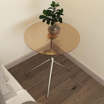 Contemporary Scandinavian Round Iron Acrylic End Table 1-Tier For Living Room