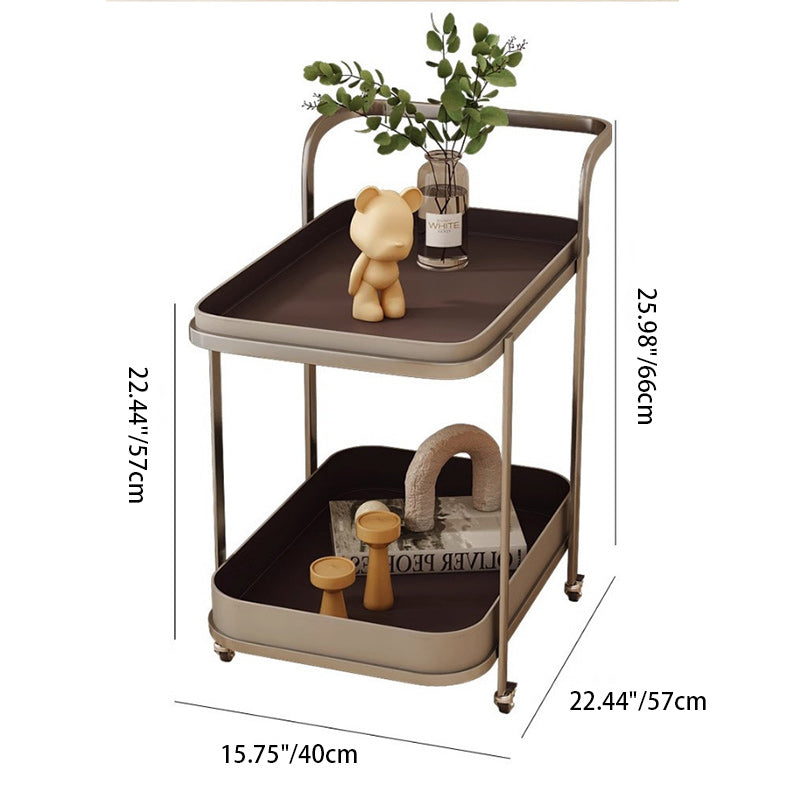 Contemporary Luxury Movable Rectangular Top Saddle Leather Stainless Steel End Table 2-Tier For Living Room