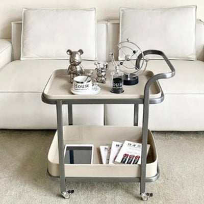 Contemporary Luxury Movable Rectangular Top Saddle Leather Stainless Steel End Table 2-Tier For Living Room