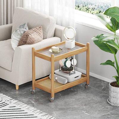 Modern Minimalist Rectangular Tabletop Acrylic Bamboo End Table 2-Tier For Living Room