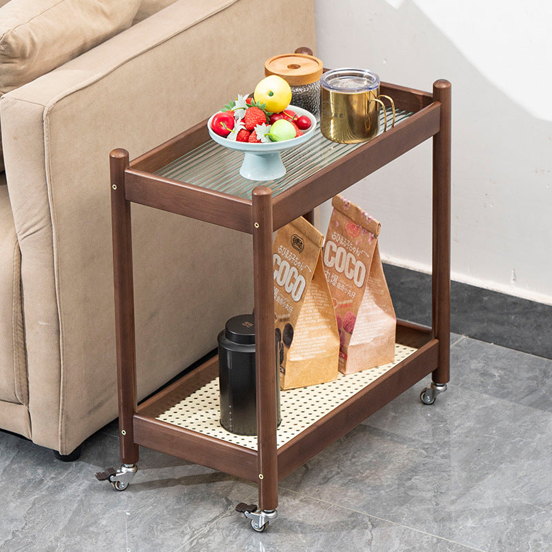 Modern Minimalist Rectangular Tabletop Acrylic Bamboo End Table 2-Tier For Living Room