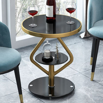 Contemporary Luxury Round Tempered Glass Stainless Steel Coffee Table 1-Tier For Living Room