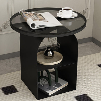 Modern Minimalist Round Tempered Glass Iron End Table 3-Tier For Living Room