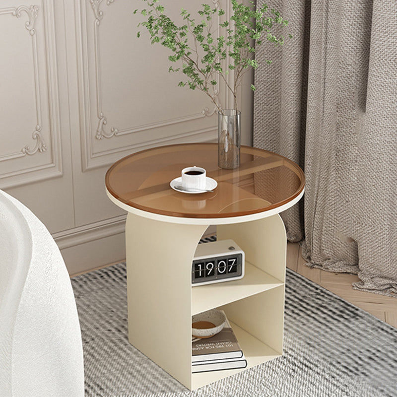 Modern Minimalist Round Tempered Glass Iron End Table 3-Tier For Living Room