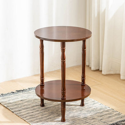 Contemporary Nordic Round Wood Coffee Table 2-Tier For Living Room