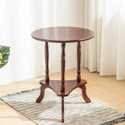 Contemporary Nordic Round Wood Coffee Table 2-Tier For Living Room