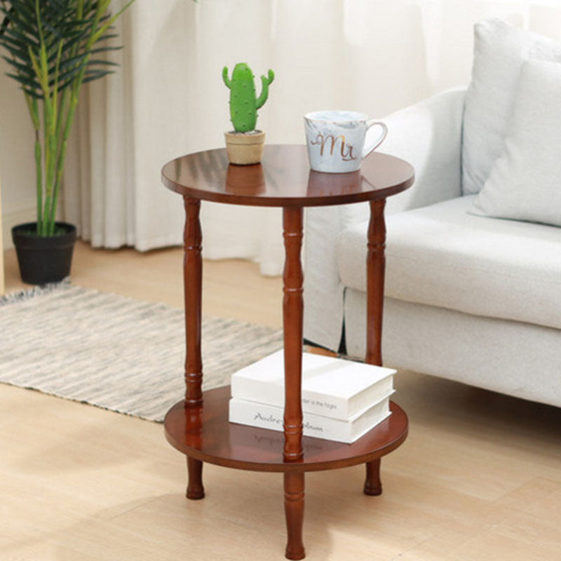 Contemporary Nordic Round Wood Coffee Table 2-Tier For Living Room