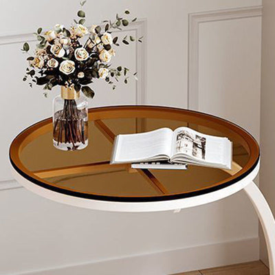 Contemporary Luxury Movable Round Top Tempered Glass Iron End Table 2-Tier For Living Room