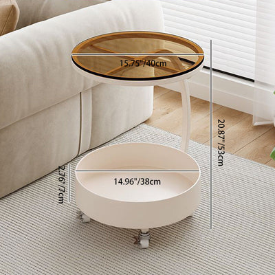 Contemporary Luxury Movable Round Top Tempered Glass Iron End Table 2-Tier For Living Room