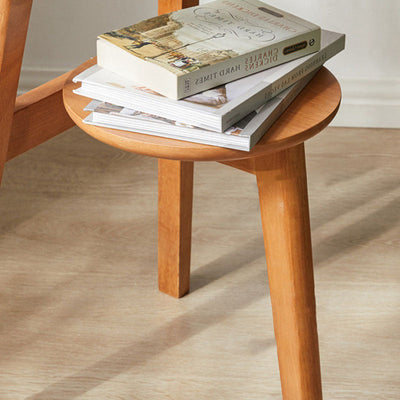 Modern Minimalist Round Tabletop Solid Wood End Table 2-Tier For Living Room