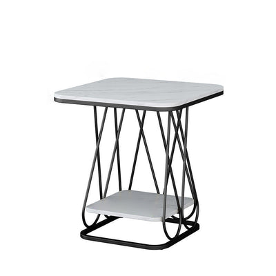 Contemporary Nordic Square Geometric Rock Slab Iron End Table 1/2-Tier For Living Room