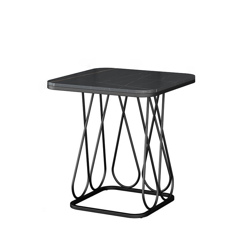 Contemporary Nordic Square Geometric Rock Slab Iron End Table 1/2-Tier For Living Room