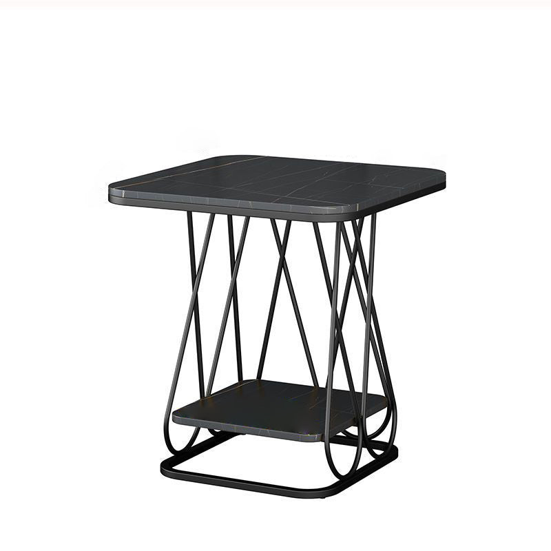 Contemporary Nordic Square Geometric Rock Slab Iron End Table 1/2-Tier For Living Room