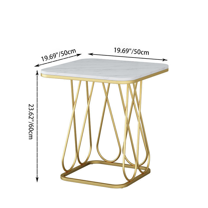 Contemporary Nordic Square Geometric Rock Slab Iron End Table 1/2-Tier For Living Room