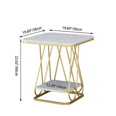 Contemporary Nordic Square Geometric Rock Slab Iron End Table 1/2-Tier For Living Room