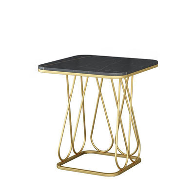 Contemporary Nordic Square Geometric Rock Slab Iron End Table 1/2-Tier For Living Room