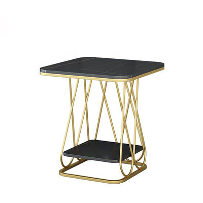 Contemporary Nordic Square Geometric Rock Slab Iron End Table 1/2-Tier For Living Room