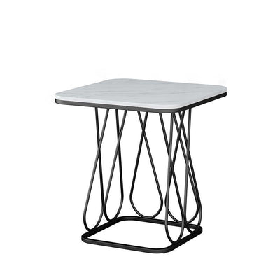 Contemporary Nordic Square Geometric Rock Slab Iron End Table 1/2-Tier For Living Room