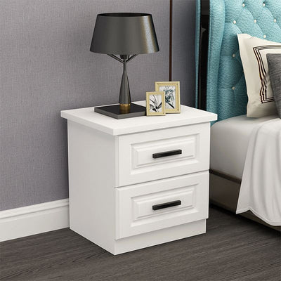 Modern Simplicity Rectangular Board Nightstand 2-Drawer For Bedroom