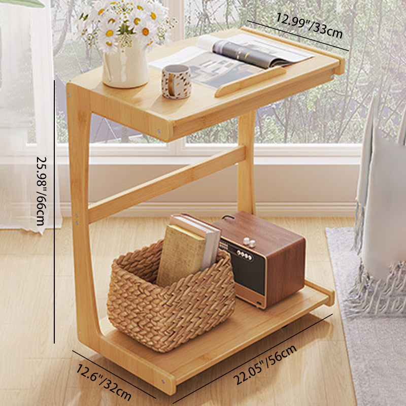 Contemporary Nordic Rectangular Wood Board Flip Cover End Table 2-Tier Movable For Living Room