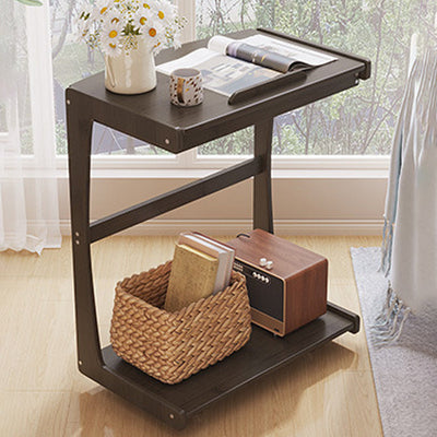 Contemporary Nordic Rectangular Wood Board Flip Cover End Table 2-Tier Movable For Living Room