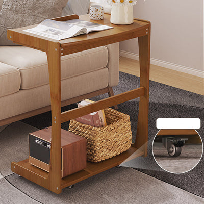 Contemporary Nordic Rectangular Wood Board Flip Cover End Table 2-Tier Movable For Living Room