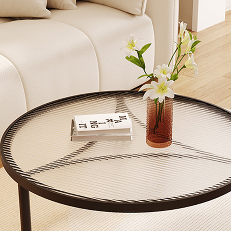 Contemporary Luxury Tempered Glass Iron Wood Coffee Table 1-Tier For Living Room