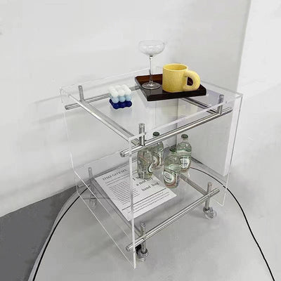 Contemporary Luxury Movable Square Acrylic Stainless Steel End Table 2-Tier For Living Room