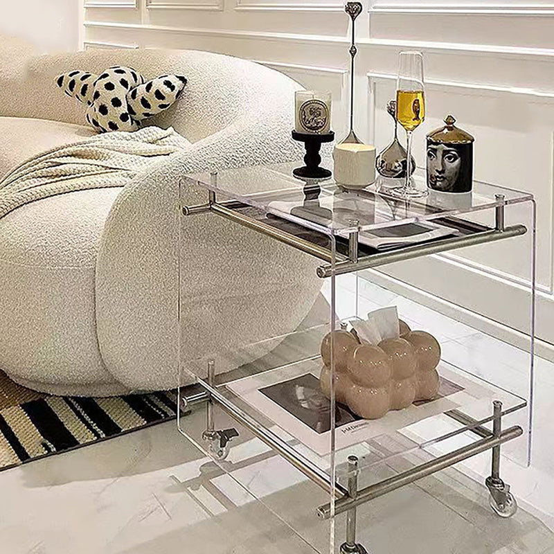 Contemporary Luxury Movable Square Acrylic Stainless Steel End Table 2-Tier For Living Room