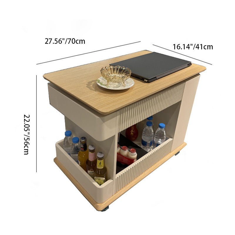 Modern Minimalist Rectangular Solid Wood Board Removable Coffee Table 2-Storage For Living Room