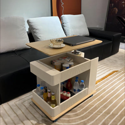 Modern Minimalist Rectangular Solid Wood Board Removable Coffee Table 2-Storage For Living Room