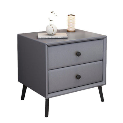 Modern Minimalist Rectangular Fiberboard Top Microfiber Leather Nightstand 2-Drawer For Bedroom