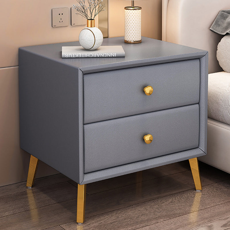 Modern Minimalist Rectangular Fiberboard Top Microfiber Leather Nightstand 2-Drawer For Bedroom