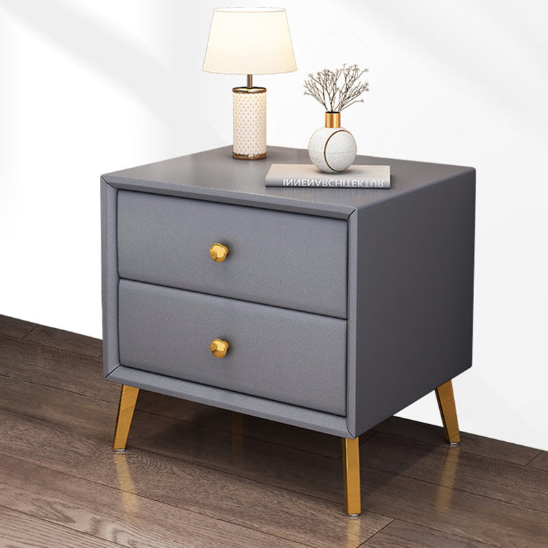 Modern Minimalist Rectangular Fiberboard Top Microfiber Leather Nightstand 2-Drawer For Bedroom