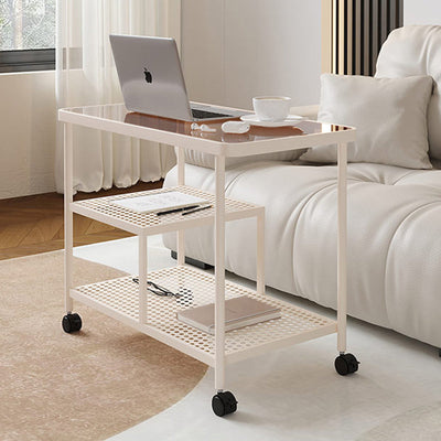 Contemporary Luxury Movable Rectangular Top Tempered Glass Iron End Table 3-Tier For Living Room