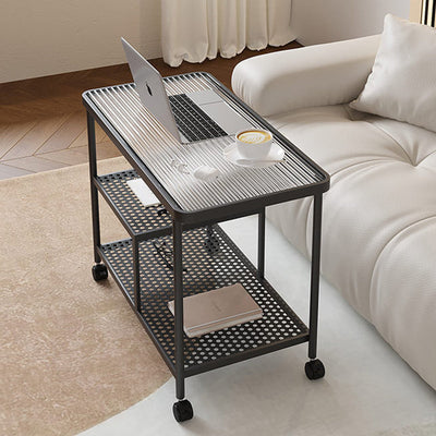 Contemporary Luxury Movable Rectangular Top Tempered Glass Iron End Table 3-Tier For Living Room