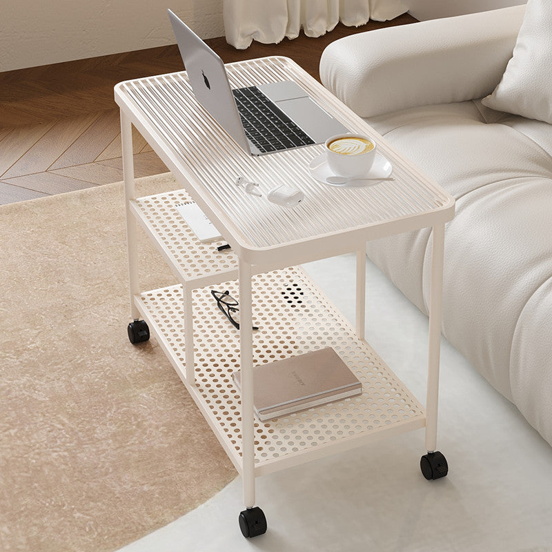 Contemporary Luxury Movable Rectangular Top Tempered Glass Iron End Table 3-Tier For Living Room