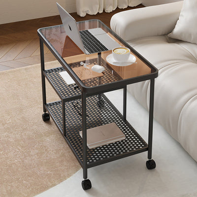 Contemporary Luxury Movable Rectangular Top Tempered Glass Iron End Table 3-Tier For Living Room