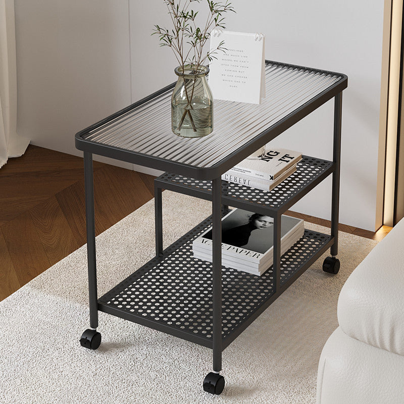 Contemporary Luxury Movable Rectangular Top Tempered Glass Iron End Table 3-Tier For Living Room